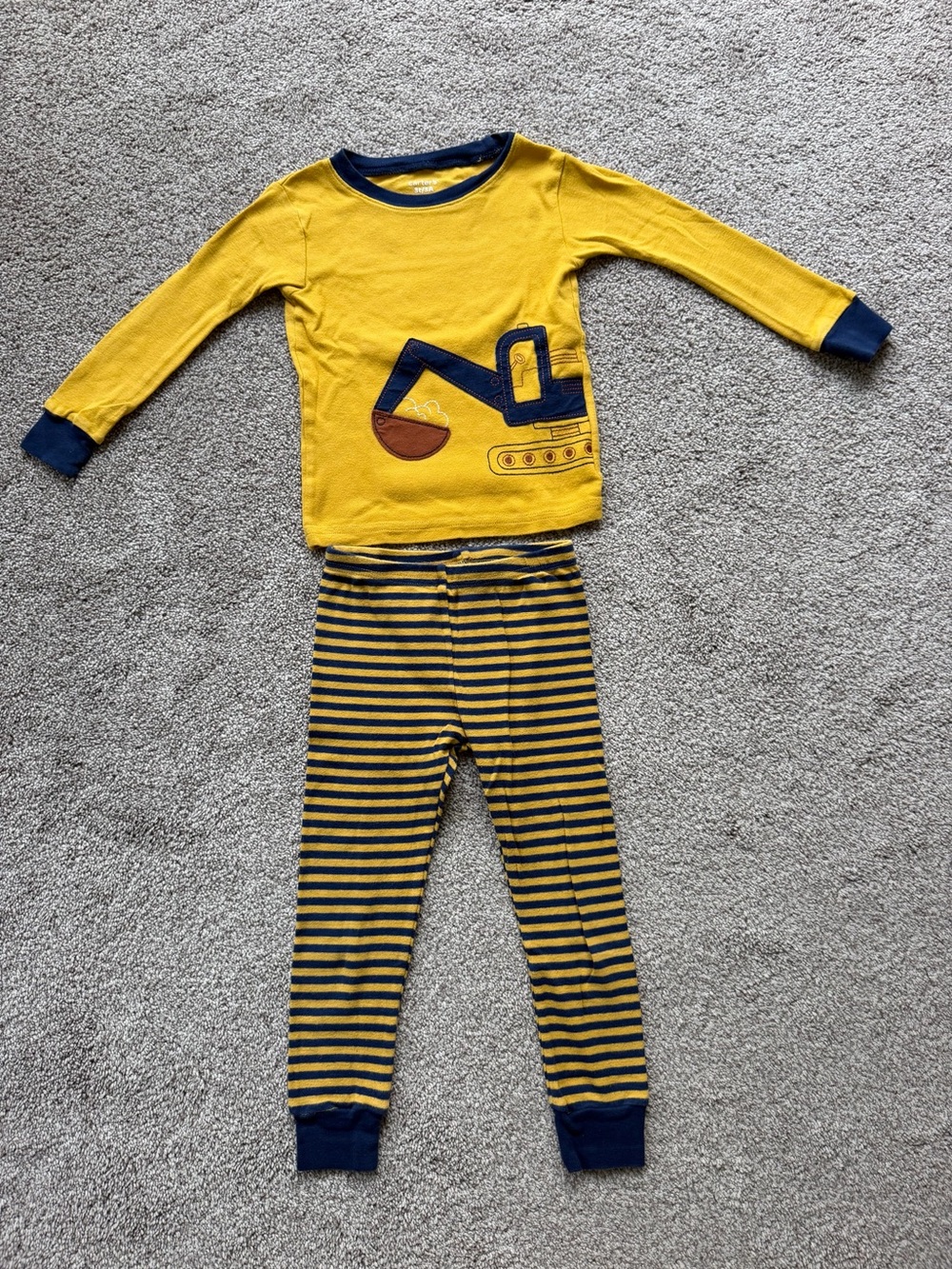 Carter's Yellow and Navy Excavator Two-Piece Pajama Set